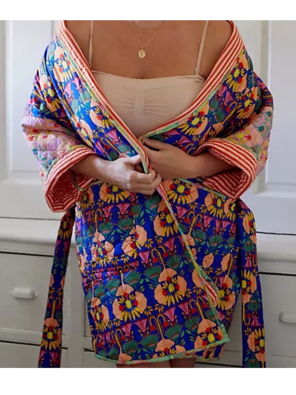 Anthropologie Mary O'Malley Reversible Quilted Robe M/L Modal